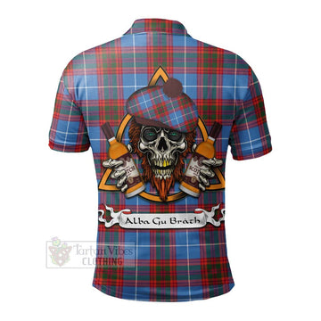 Spalding Tartan Polo Shirt with Family Crest and Bearded Skull Holding Bottles of Whiskey - Tartan Vibes Clothing