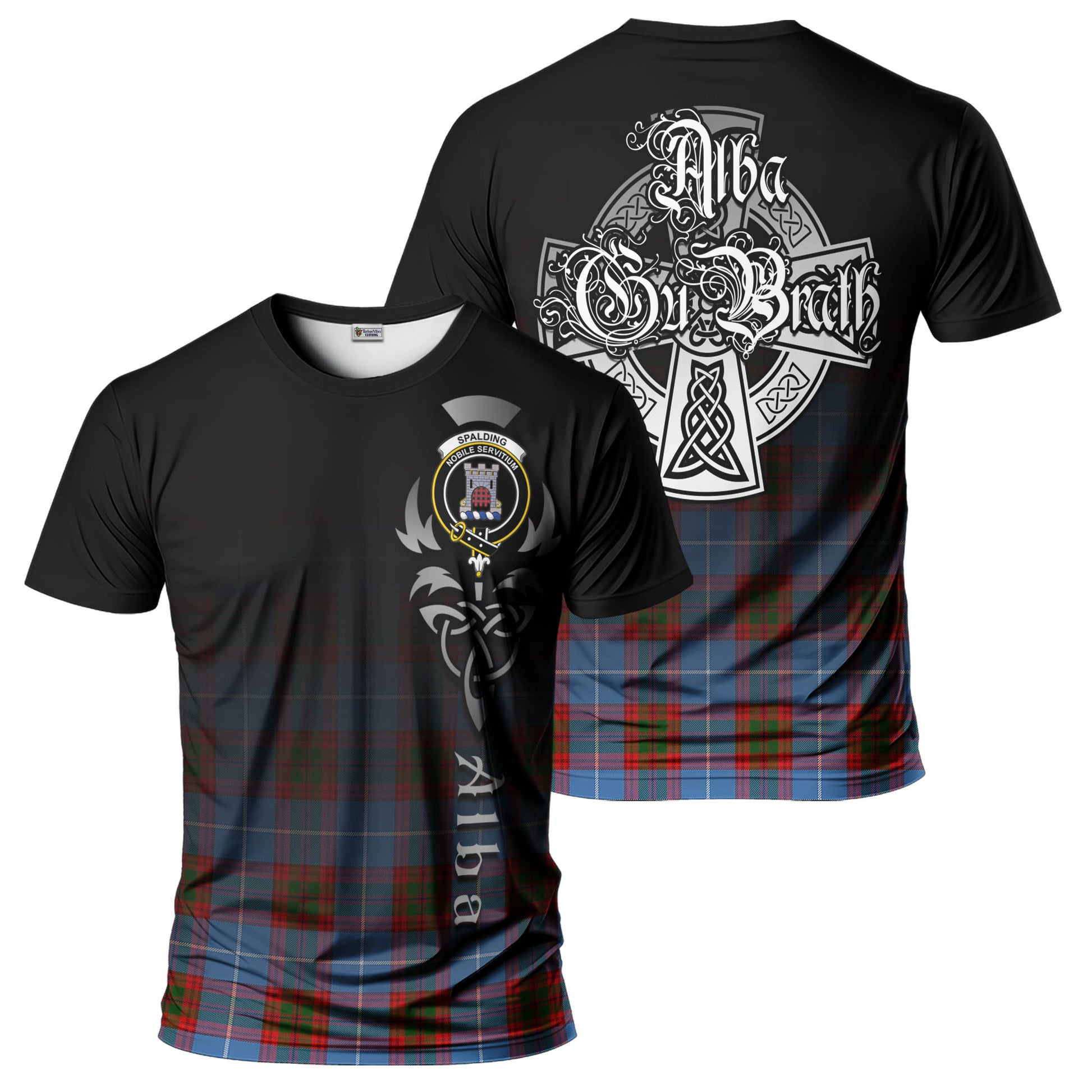 Spalding Tartan T-Shirt Featuring Alba Gu Brath Family Crest Celtic Inspired - Tartan Vibes Clothing