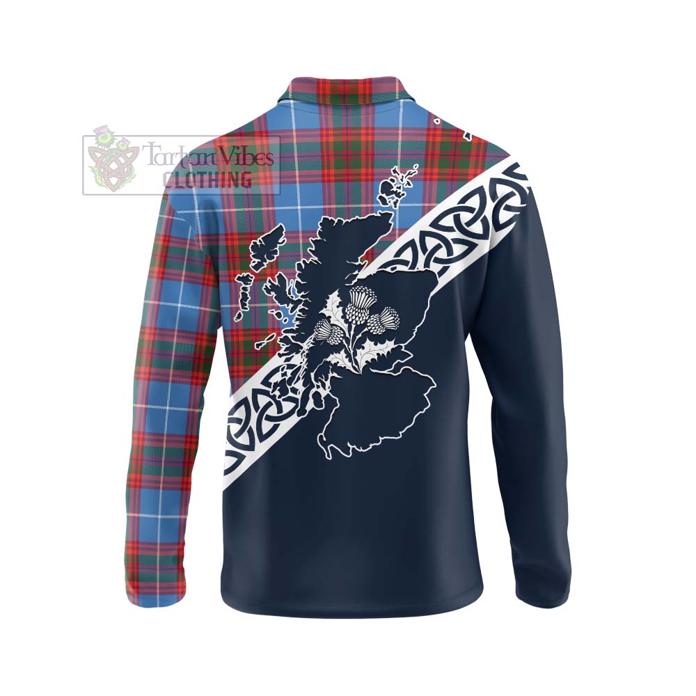 Spalding Tartan Long Sleeve Polo Shirt Featuring Thistle and Scotland Map - Tartan Vibes Clothing