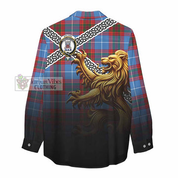 Spalding Crest Tartan Women's Casual Shirt with Golden Lion Emblem Celtic Style - Tartan Vibes Clothing