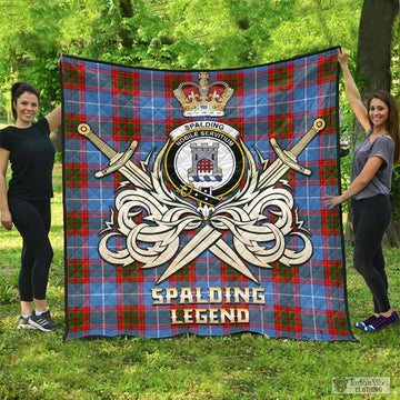 Spalding Tartan Quilt with Clan Crest and the Golden Sword of Courageous Legacy - Tartan Vibes Clothing