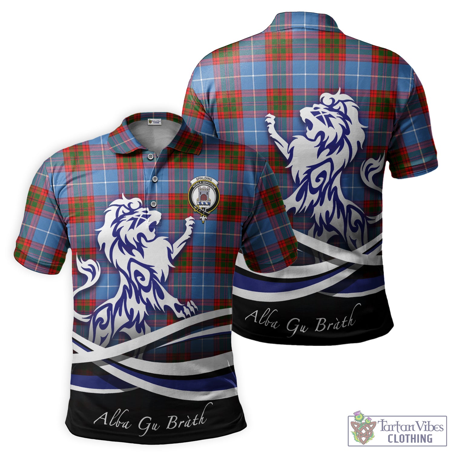 Spalding Tartan Polo Shirt with Alba Gu Brath Regal Lion Emblem - Tartan Vibes Clothing