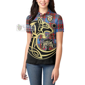 Spalding Tartan Women's Polo Shirt with Family Crest Celtic Wolf Style - Tartan Vibes Clothing