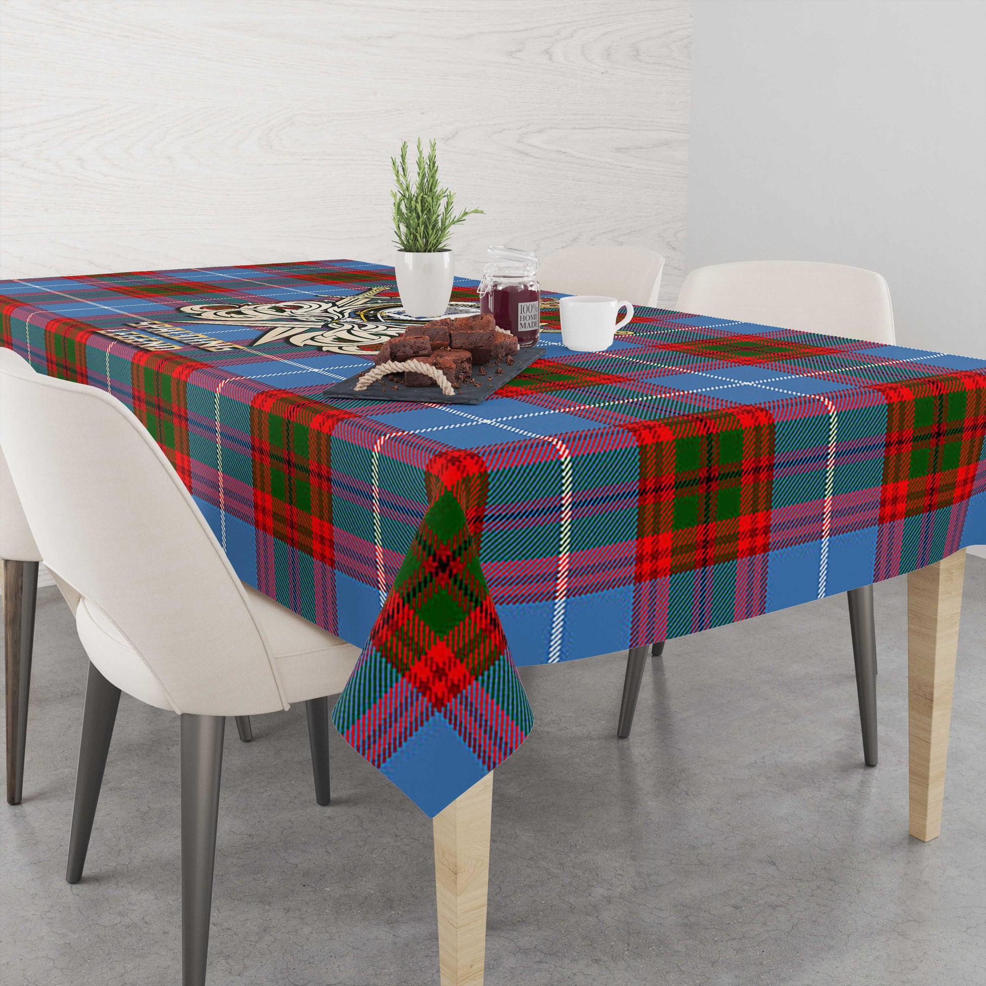 Spalding Tartan Tablecloth with Clan Crest and the Golden Sword of Courageous Legacy - Tartan Vibes Clothing