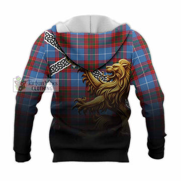Spalding Crest Tartan Knitted Hoodie with Golden Lion Emblem Celtic Style - Tartan Vibes Clothing