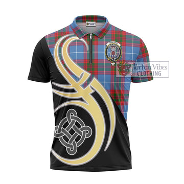 Spalding Tartan Zipper Polo Shirt with Family Crest and Celtic Symbol Style - Tartan Vibes Clothing