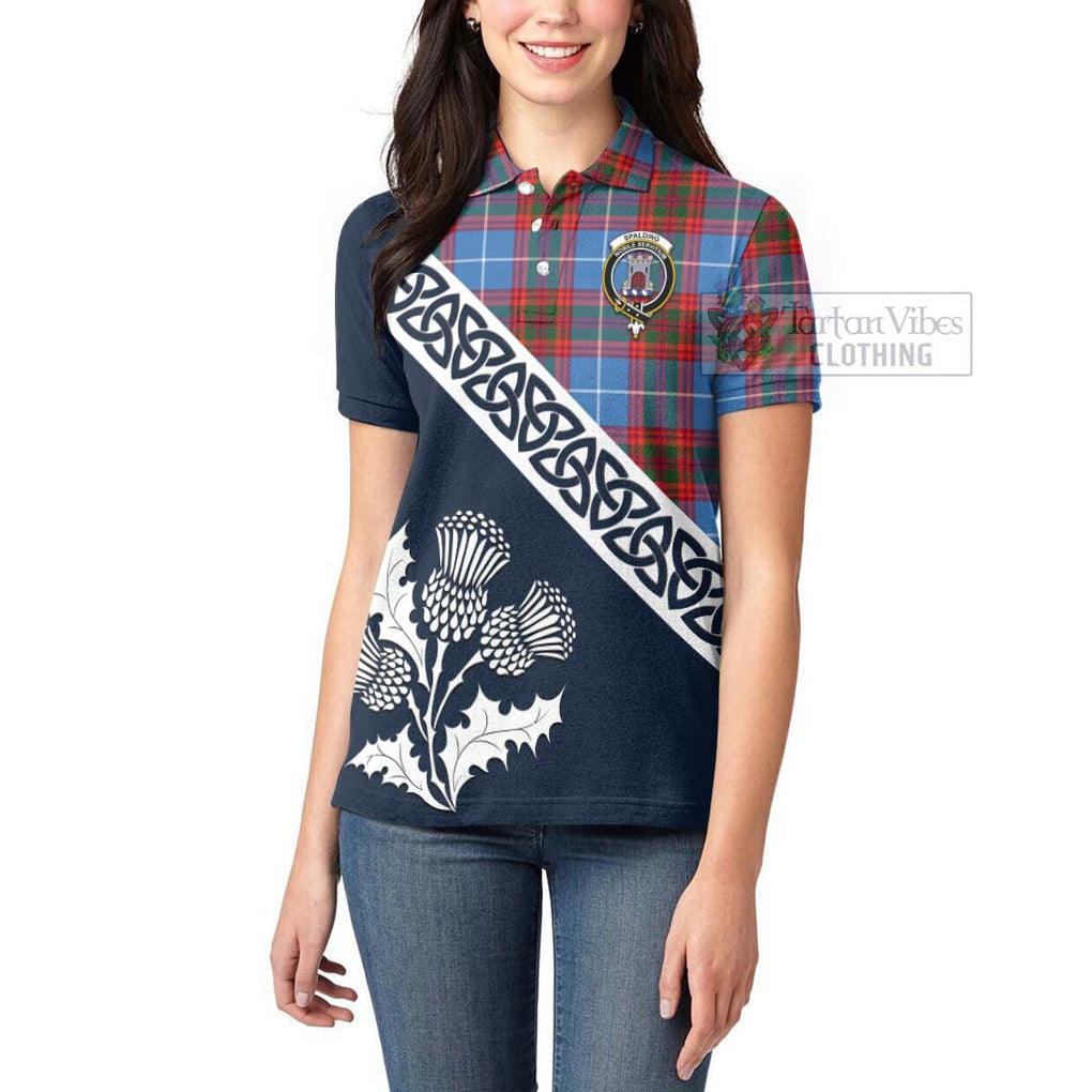 Spalding Tartan Women's Polo Shirt Featuring Thistle and Scotland Map - Tartanvibesclothing Store