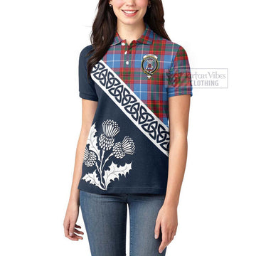 Spalding Tartan Women's Polo Shirt Featuring Thistle and Scotland Map - Tartanvibesclothing Store