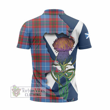 Tartan Vibes Clothing Spalding Tartan Family Crest Zipper Polo Shirt Scottish Thistle Celtic Inspired