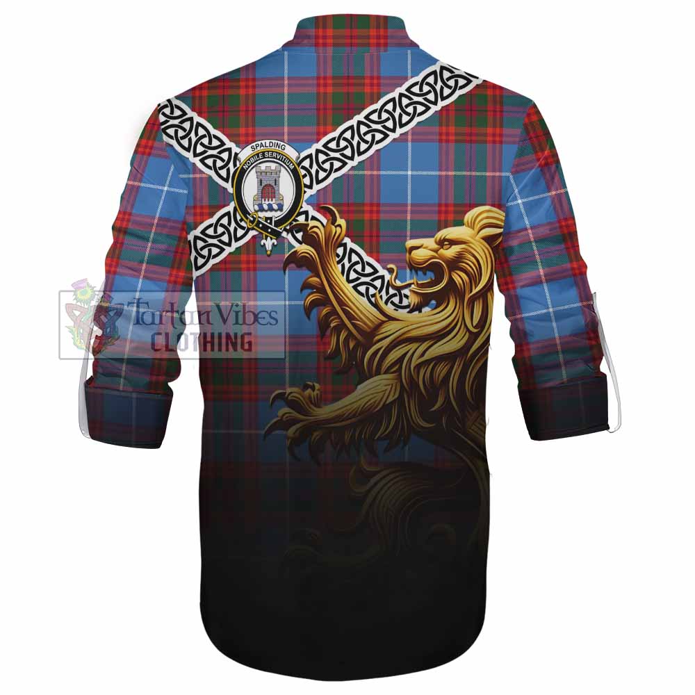 Spalding Crest Tartan Ghillie Kilt Shirt with Golden Lion Emblem Celtic Style - Tartan Vibes Clothing