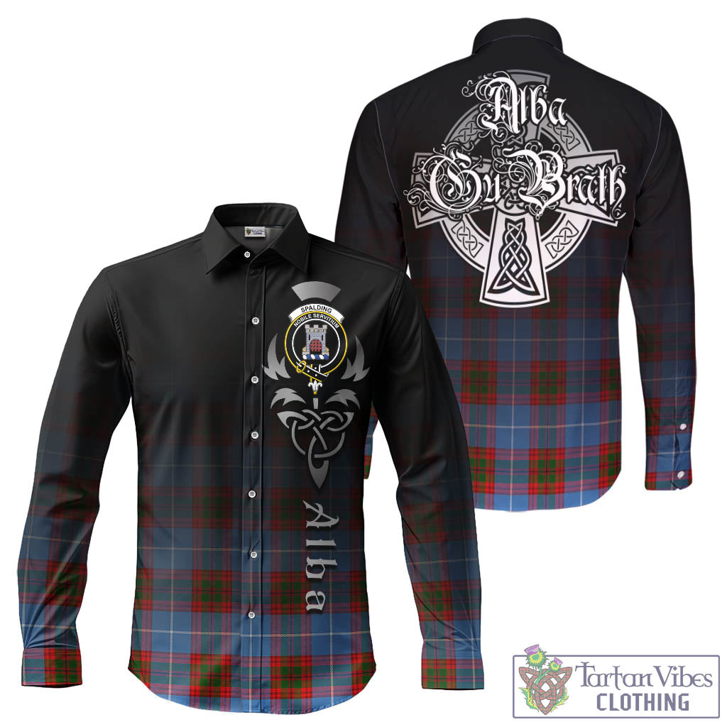 Spalding Tartan Long Sleeve Button Up Featuring Alba Gu Brath Family Crest Celtic Inspired - Tartan Vibes Clothing