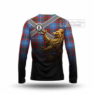 Spalding Crest Tartan Long Sleeve T-Shirt with Golden Lion Emblem Celtic Style - Tartan Vibes Clothing