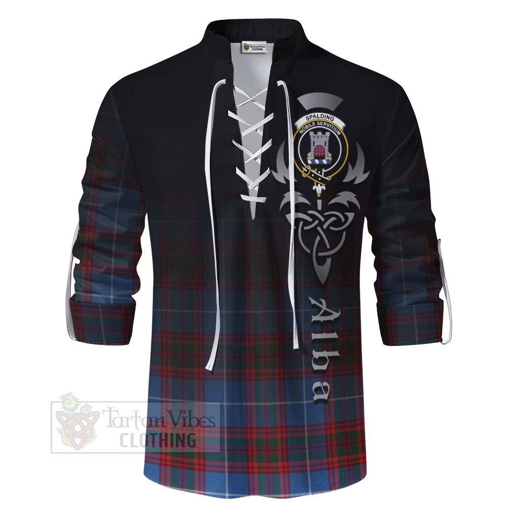 Tartan Vibes Clothing Spalding Tartan Ghillie Kilt Shirt Featuring Alba Gu Brath Family Crest Celtic Inspired