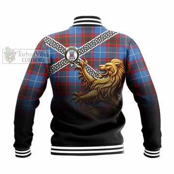 Spalding Crest Tartan Baseball Jacket with Golden Lion Emblem Celtic Style - Tartan Vibes Clothing