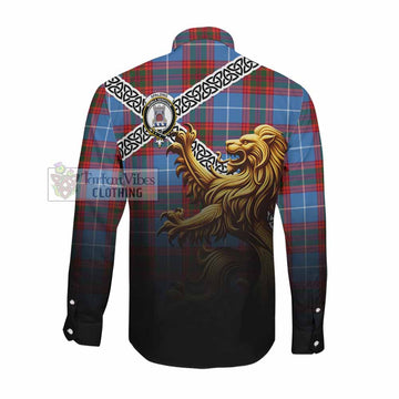Spalding Crest Tartan Long Sleeve Button Shirt with Golden Lion Emblem Celtic Style Men's Shirt - Tartan Vibes Clothing