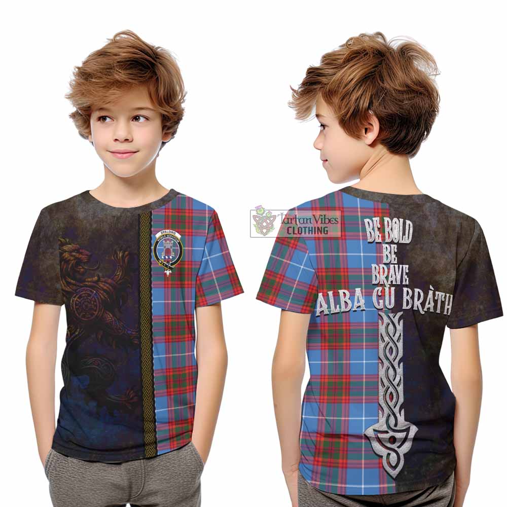 Spalding Tartan Family Crest Kid T-Shirt Alba Gu Brath Be Brave Lion Ancient Style - Tartan Vibes Clothing