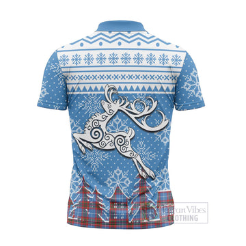 Spalding Clan Christmas Zipper Polo Shirt Celtic Reindeer Style - Tartan Vibes Clothing