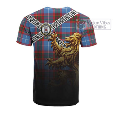 Spalding Crest Tartan Cotton T-shirt with Golden Lion Emblem Celtic Style - Tartan Vibes Clothing