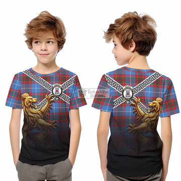 Spalding Crest Tartan Kid T-Shirt with Golden Lion Emblem Celtic Style - Tartan Vibes Clothing