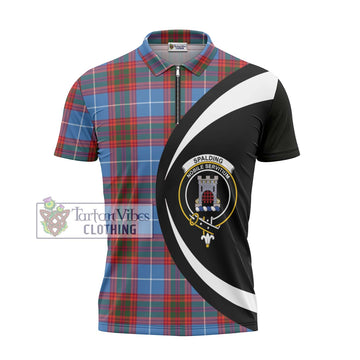 Spalding Tartan Zipper Polo Shirt with Family Crest Circle Style - Tartan Vibes Clothing