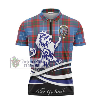 Spalding Tartan Zipper Polo Shirt with Alba Gu Brath Regal Lion Emblem - Tartan Vibes Clothing