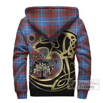 Spalding Tartan Sherpa Hoodie with Family Crest Celtic Wolf Style - Tartan Vibes Clothing