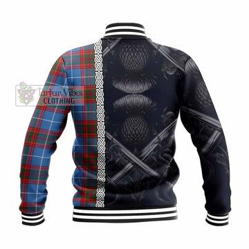Spalding Tartan Baseball Jacket with Family Crest Cross Sword Thistle Celtic Vibes - Tartan Vibes Clothing