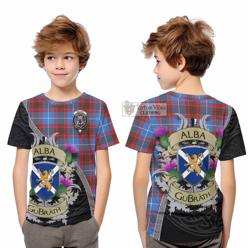 Spalding Tartan Family Crest Kid T-Shirt Lion Rampant Royal Thistle Shield Celtic Inspired - Tartan Vibes Clothing