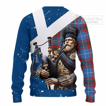 Spalding Tartan Knitted Sweater with Family Crest Scottish Bagpiper Vibes - Tartan Vibes Clothing