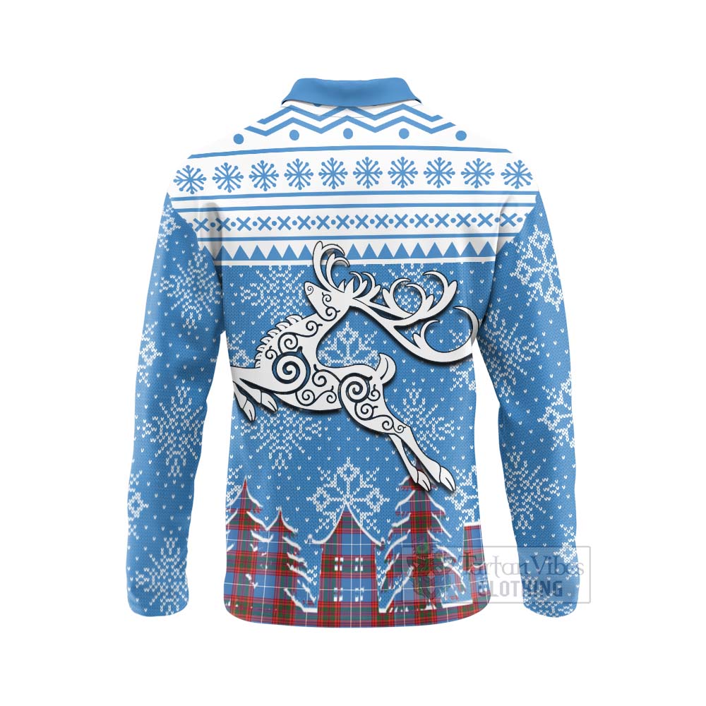 Spalding Clan Christmas Long Sleeve Polo Shirt Celtic Reindeer Style - Tartan Vibes Clothing