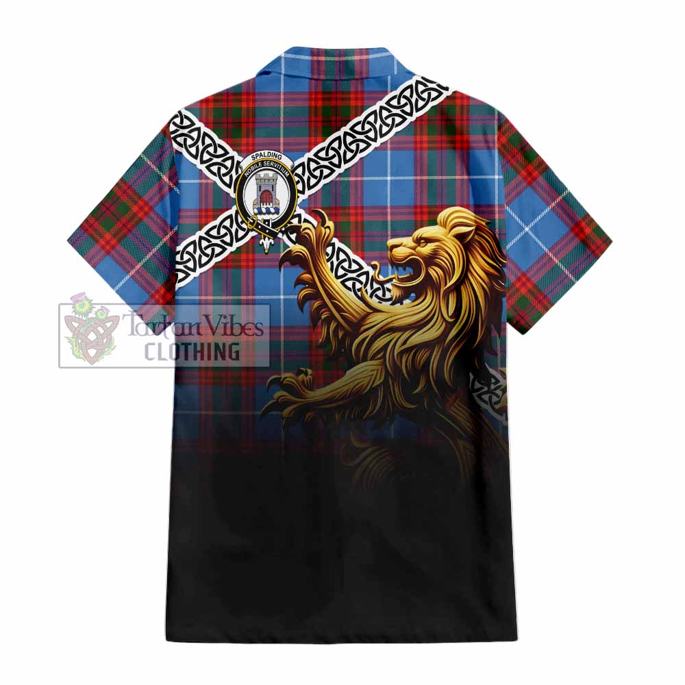 Spalding Crest Tartan Hawaiian Shirt with Golden Lion Emblem Celtic Style - Tartan Vibes Clothing