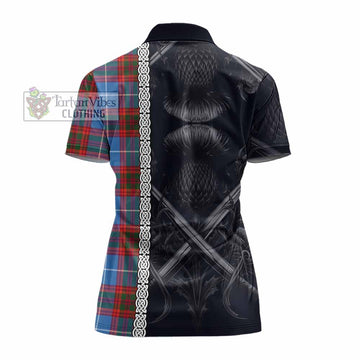 Spalding Tartan Women's Polo Shirt with Family Crest Cross Sword Thistle Celtic Vibes - Tartan Vibes Clothing