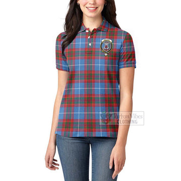 Spalding Tartan Women's Polo Shirt with Family Crest and Bearded Skull Holding Bottles of Whiskey - Tartan Vibes Clothing
