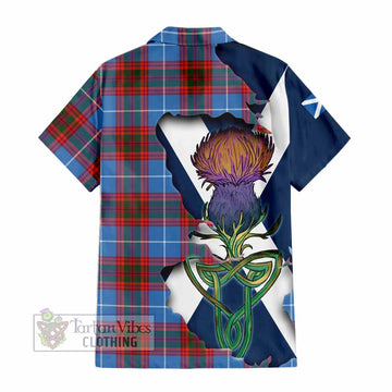 Tartan Vibes Clothing Spalding Tartan Family Crest Short Sleeve Button Shirt Scottish Thistle Celtic Inspired