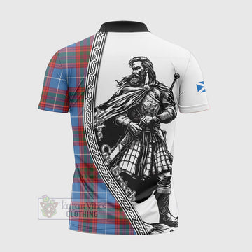 Spalding Tartan Clan Crest Zipper Polo Shirt with Highlander Warrior Celtic Style - Tartan Vibes Clothing