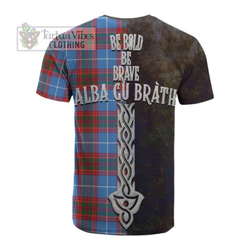 Spalding Tartan Family Crest Cotton T-shirt Alba Gu Brath Be Brave Lion Ancient Style - Tartan Vibes Clothing