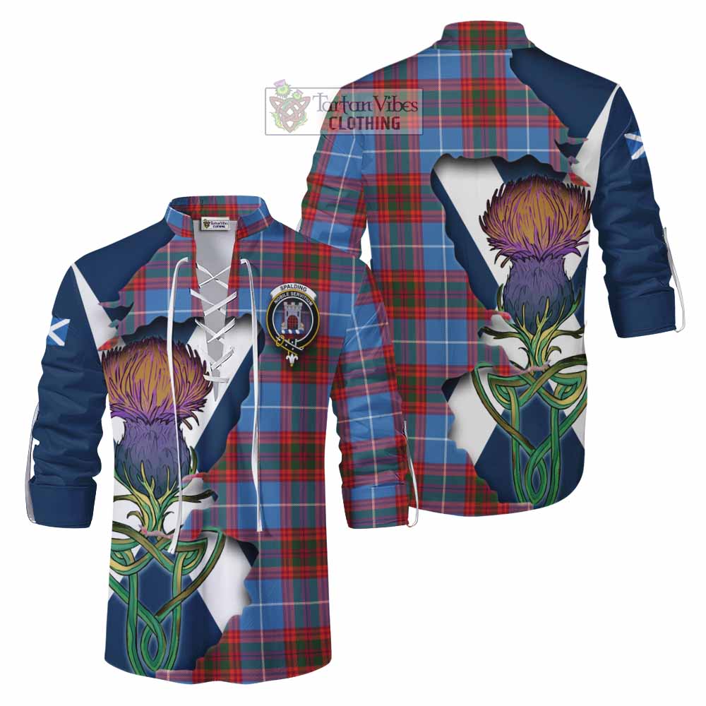 Tartan Vibes Clothing Spalding Tartan Family Crest Ghillie Kilt Shirt Scottish Thistle Celtic Inspired