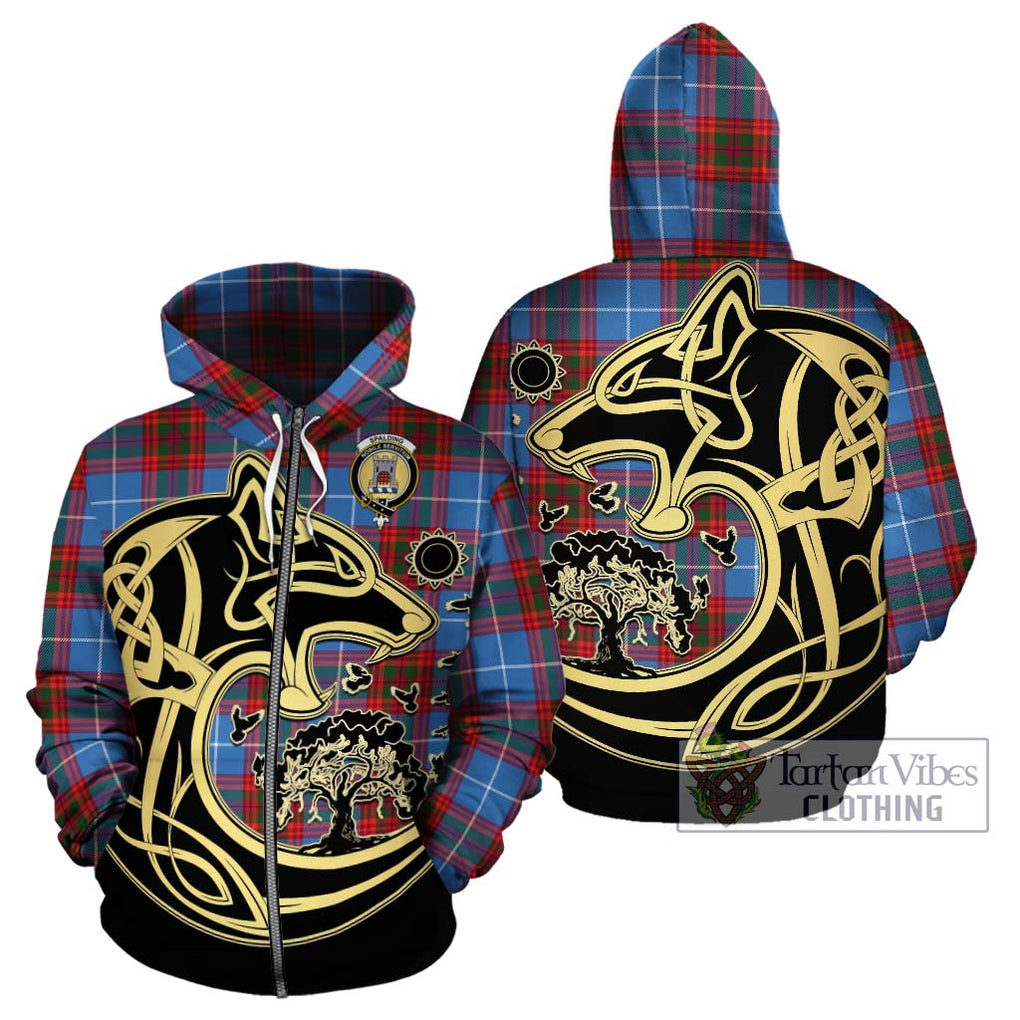 Spalding Tartan Hoodie with Family Crest Celtic Wolf Style - Tartan Vibes Clothing