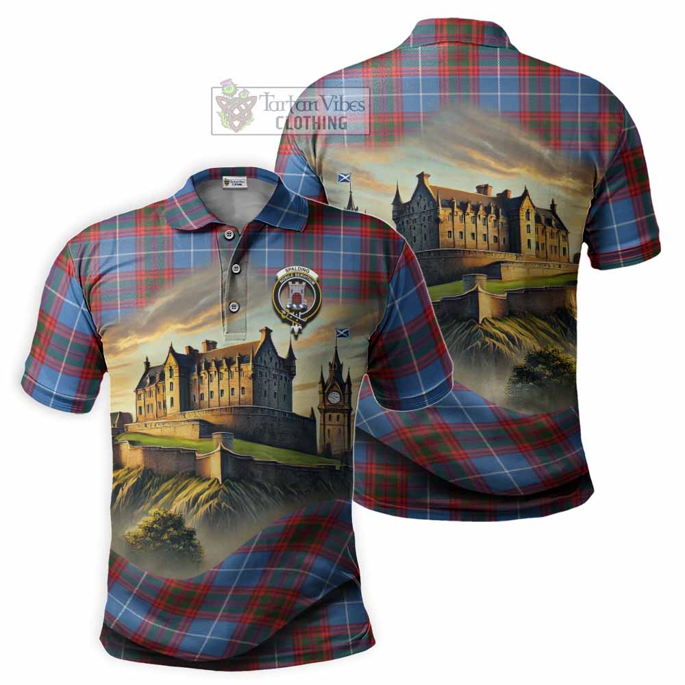 Tartan Vibes Clothing Spalding Tartan Family Crest Polo Shirt with Scottish Ancient Castle Stype