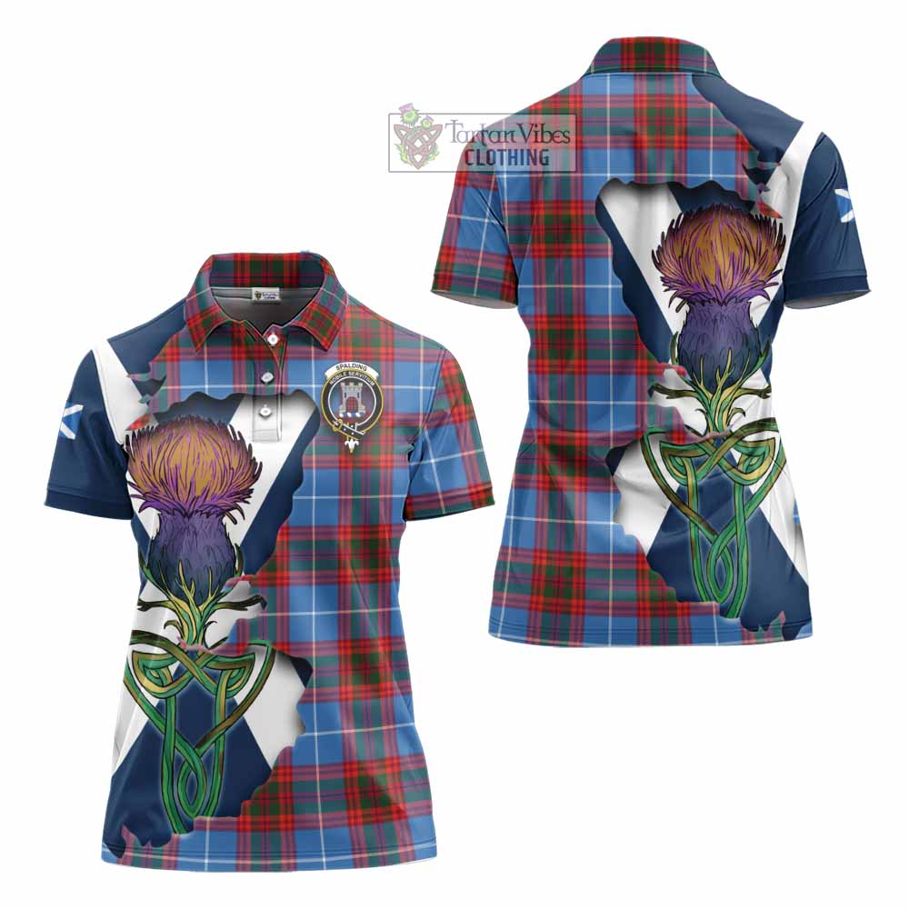 Tartan Vibes Clothing Spalding Tartan Family Crest Women's Polo Shirt Scottish Thistle Celtic Inspired