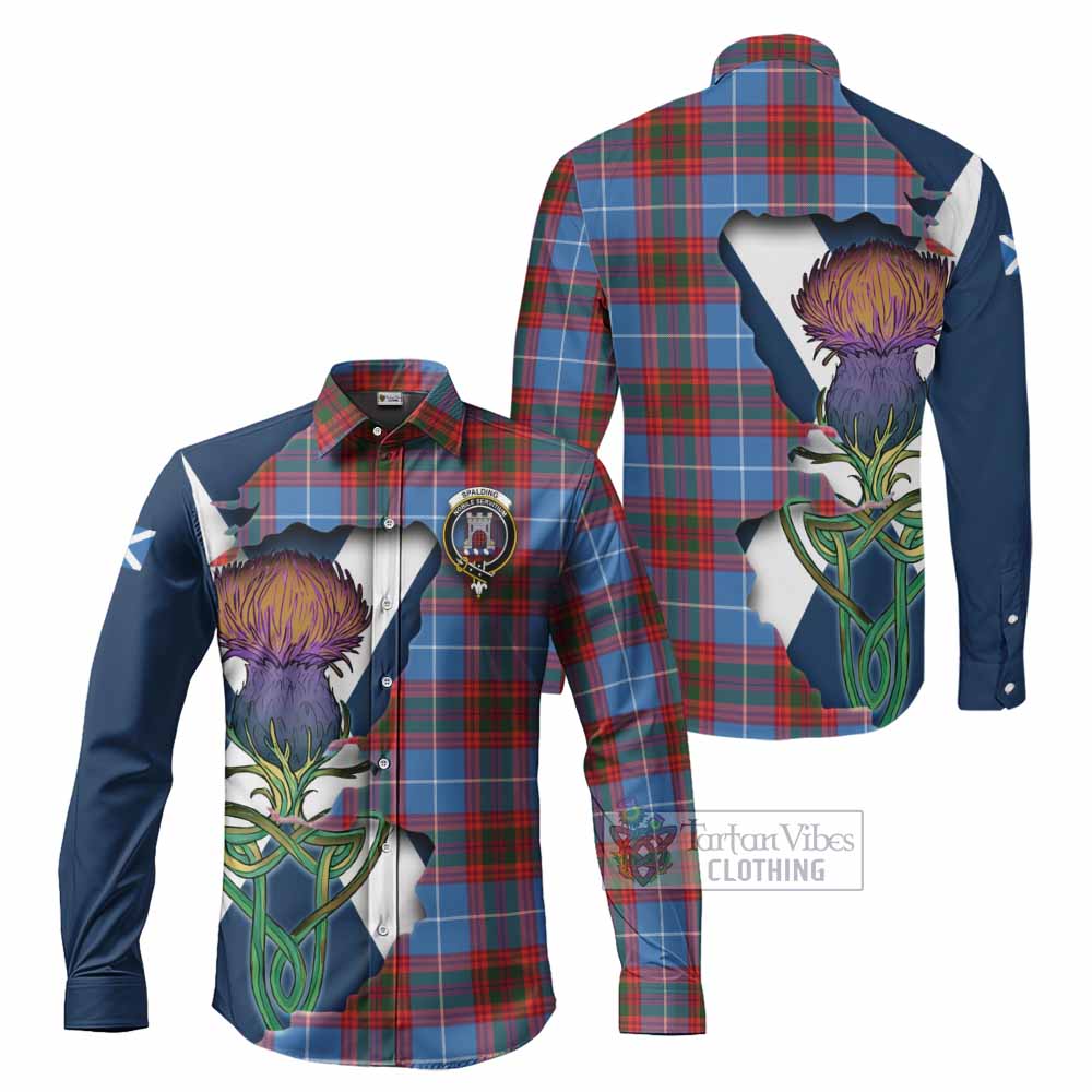 Tartan Vibes Clothing Spalding Tartan Family Crest Long Sleeve Button Shirt Scottish Thistle Celtic Inspired