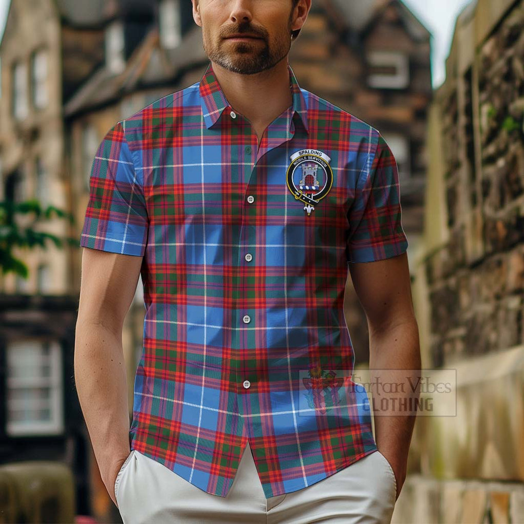 Spalding Tartan Hawaiian Shirt with Family Crest Celtic Skull Style - Tartan Vibes Clothing