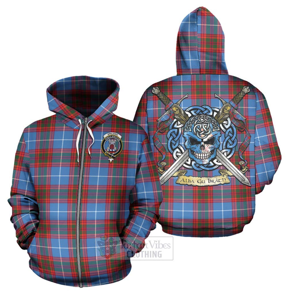 Spalding Tartan Hoodie with Family Crest Celtic Skull Style - Tartan Vibes Clothing