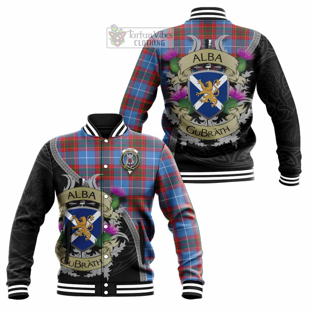 Spalding Tartan Family Crest Baseball Jacket Lion Rampant Royal Thistle Shield Celtic Inspired - Tartan Vibes Clothing