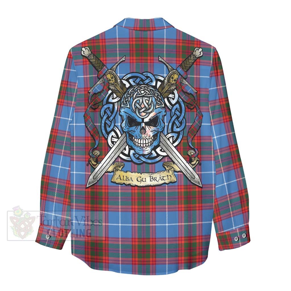Spalding Tartan Women's Casual Shirt with Family Crest Celtic Skull Style - Tartan Vibes Clothing