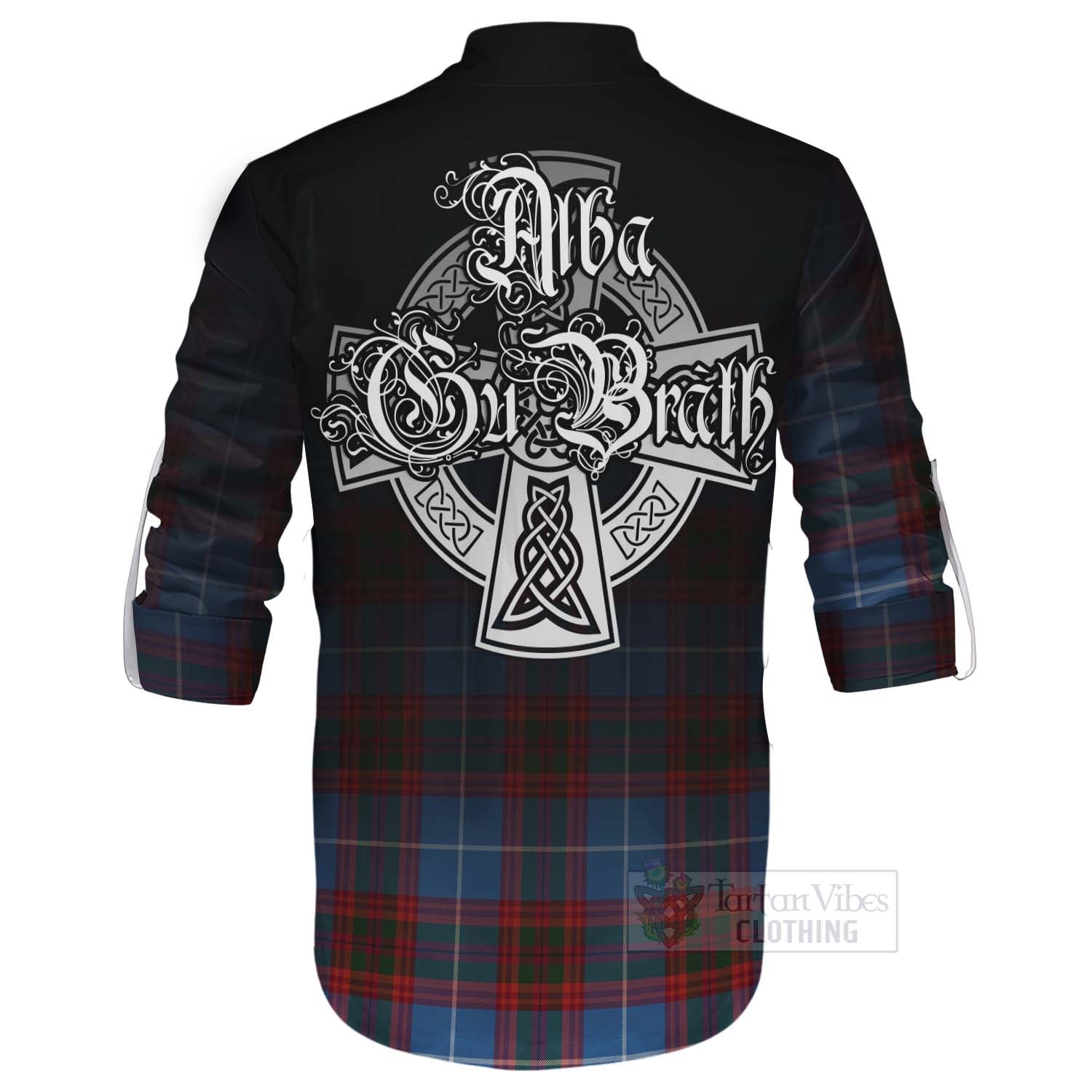 Tartan Vibes Clothing Spalding Tartan Ghillie Kilt Shirt Featuring Alba Gu Brath Family Crest Celtic Inspired