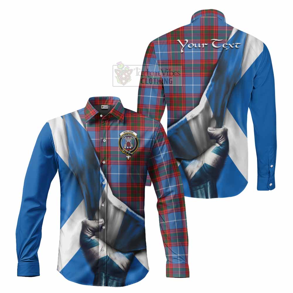 Spalding Tartan Long Sleeve Button Shirt with Family Crest Scotland Patriotic Style - Tartan Vibes Clothing