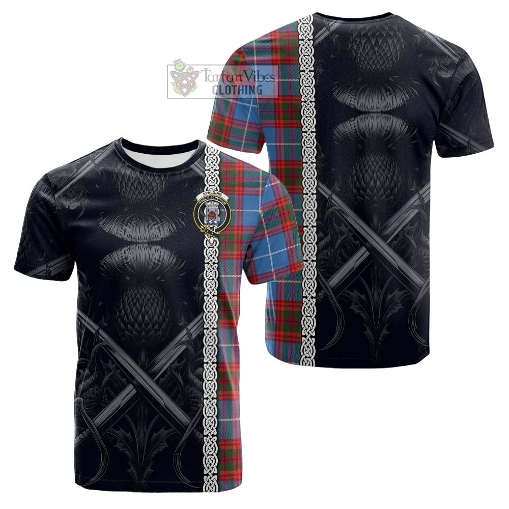 Spalding Tartan Cotton T-shirt with Family Crest Cross Sword Thistle Celtic Vibes - Tartan Vibes Clothing