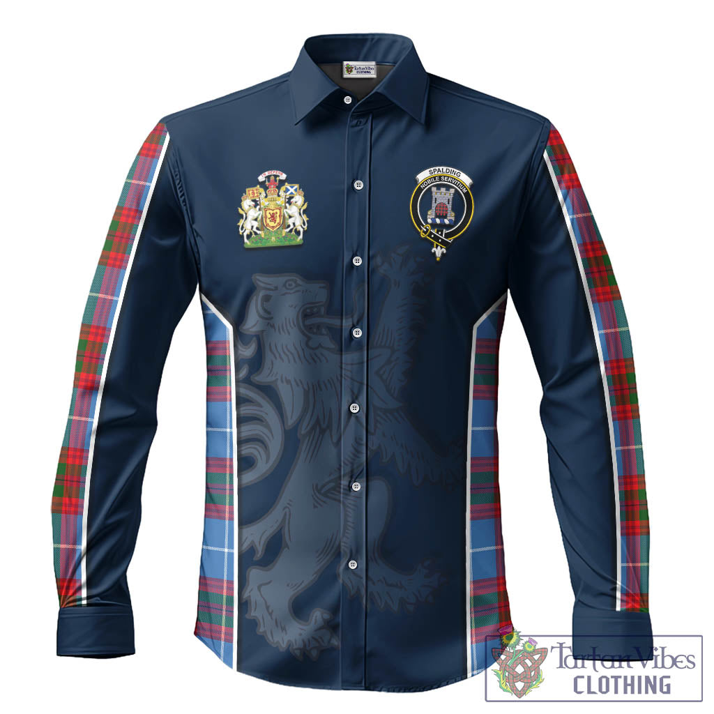 Spalding Tartan Long Sleeve Button Up Shirt with Family Crest and Lion Rampant Vibes Sport Style
