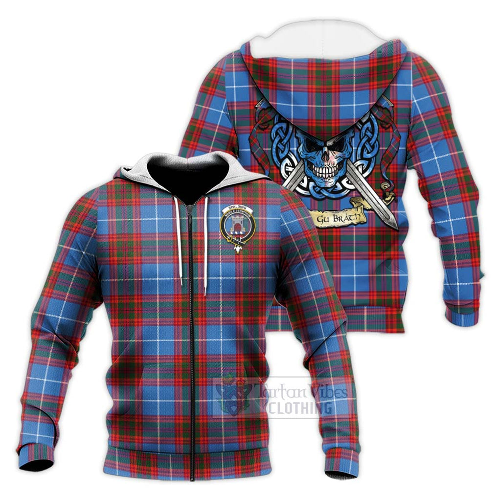 Spalding Tartan Knitted Hoodie with Family Crest Celtic Skull Style Unisex Knitted Zip Hoodie - Tartan Vibes Clothing